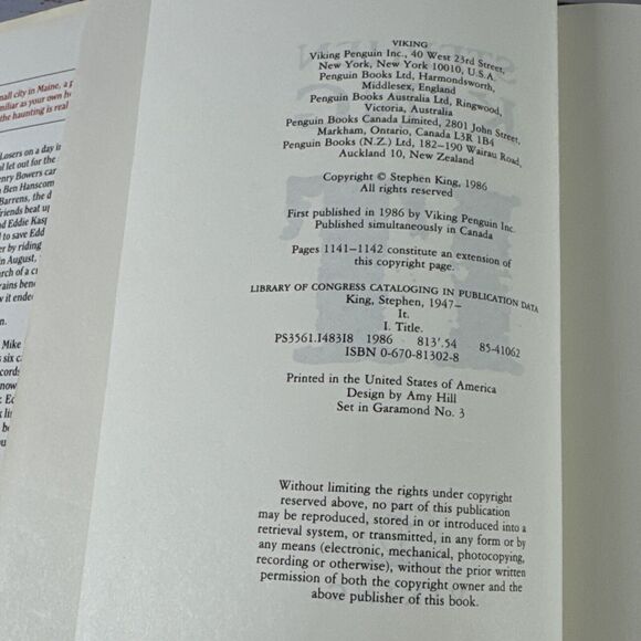 It by Stephen King (1986, Hardcover) FIRST EDITION Dust Jacket True First - Picture 8 of 9